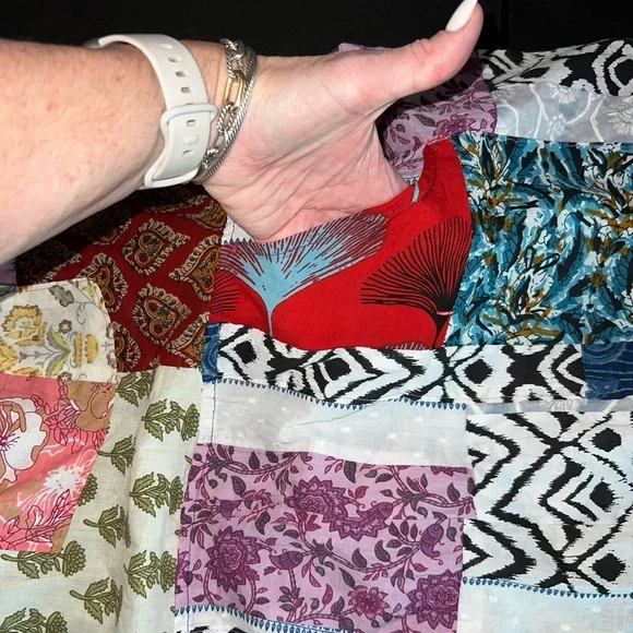 NWOT Ashley Taylor patchwork cotton overalls with pockets One Size Spring - Picture 9 of 10